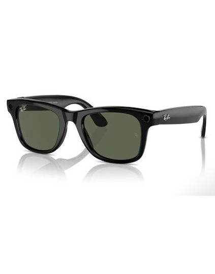 Ray Ban Wayfarer Shiny Black Frame G15 Green Lens Smart Glasses Black