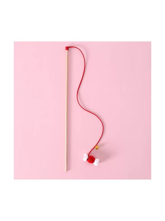 Interactive Cat Toy Stick Knitted Caramel & Bell Red
