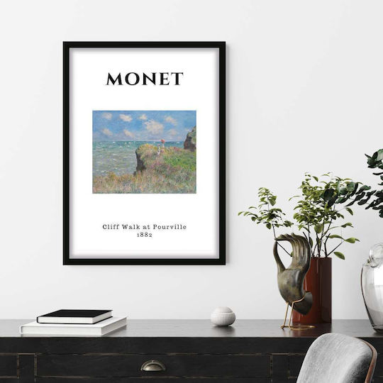 Poster Monet Cliff Walk At Pourville Art009 40cm X 50cm Premium Μαύρο Ξύλινο Κάδρο-55257pd156882f55323