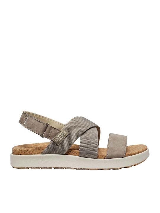 Elle Leder Flache Sandalen für Damen Beige