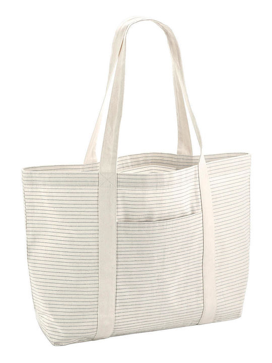 Shopper Bag W255 Westford Mill Organic Indigo Natural Striped Grey Stripe