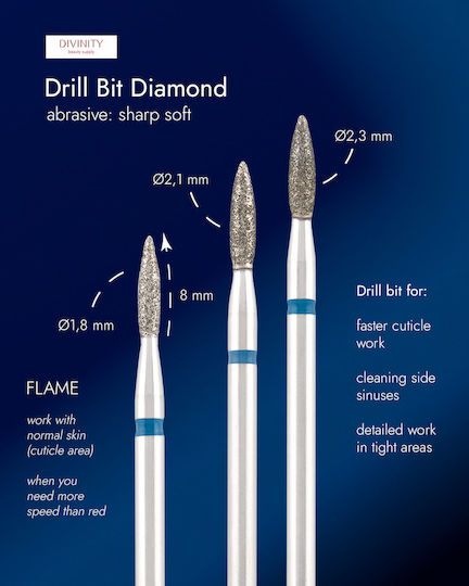 Divinity Beauty Supply Diamond Cutter Bormașină Pentru Unghii Siguranță Cu Formă Flacără Albastră