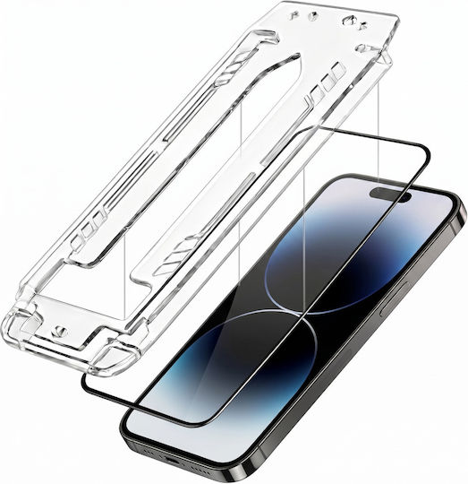 3mk Pack 2 Tempered Glass Iphone 14 Pro Applicator Frame Black Transparent