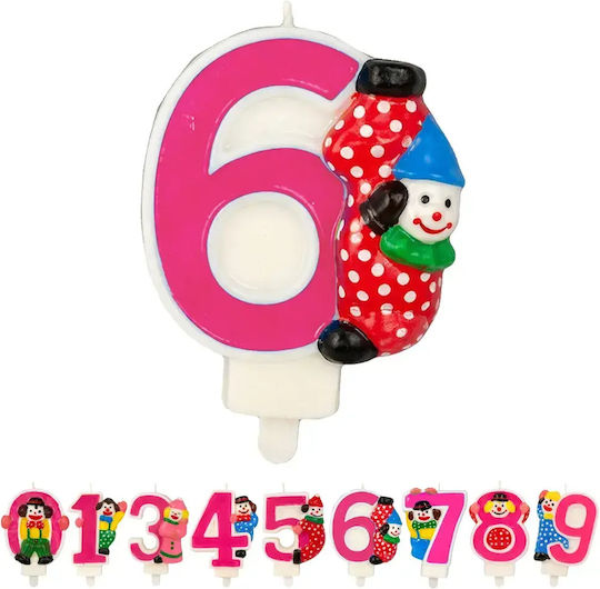 Lumânare De Tort De Ziua De Naștere Chippo Clovn 134788 F Număr 6 Roz 9.5 Cm