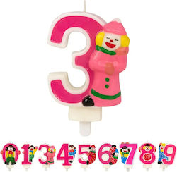 Birthday Cake Candle Chippo Clown 134788 F Number 3 Pink 9.5 Cm
