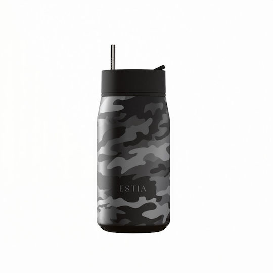 Estia Lens Save The Aegean Pahar Termos Oțel Inoxidabil Fără BPA 360ml Dark Camo cu Pai