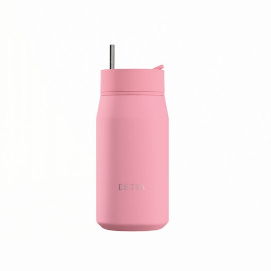 Estia Lens Save The Aegean Thermos Cup Stainless Steel BPA Free 360ml Rose with Straw
