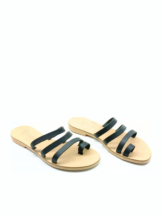 Leather Women's Flat Sandals Black