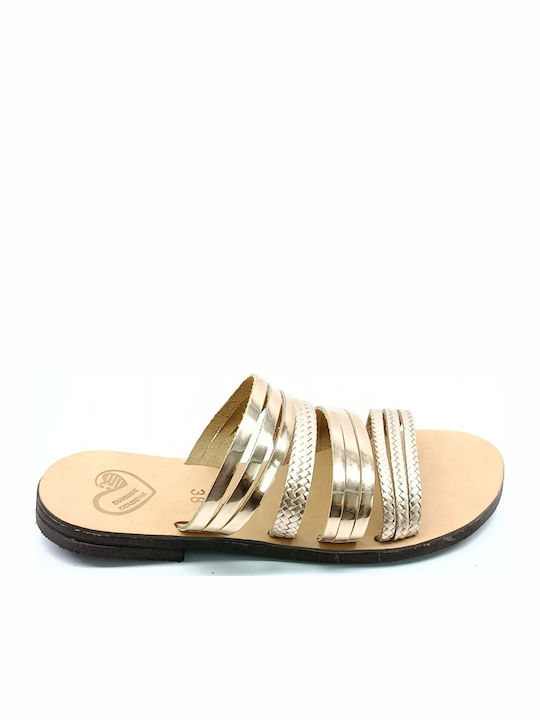 Leather Women's Flat Sandals Gold