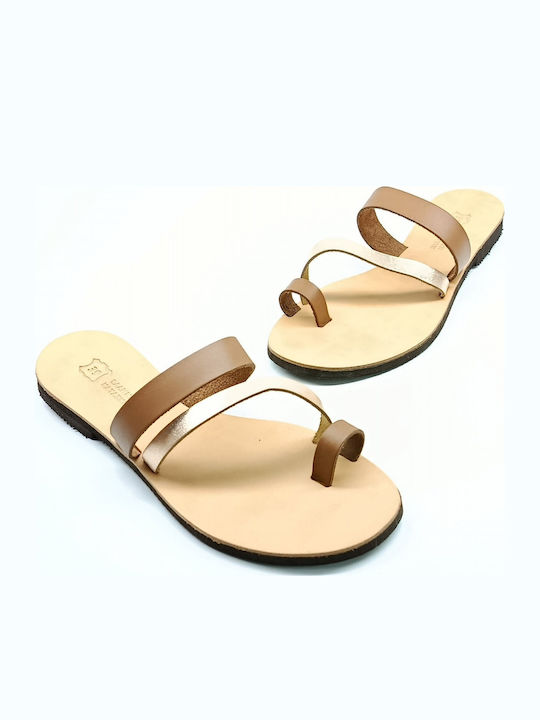 Leather Women's Flat Sandals Brown
