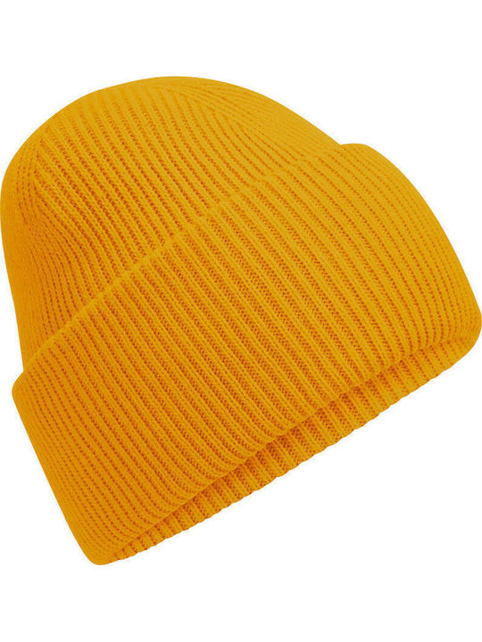 Unisex Beanie Wendbarer Rib Strickmütze in Gelber Farbe