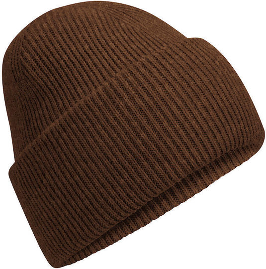 Unisex Beanie Mütze mit Rippe Strick in Braun Farbe