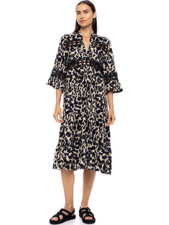 Pink Label Damenkaftan Bademode Gelb Leopard