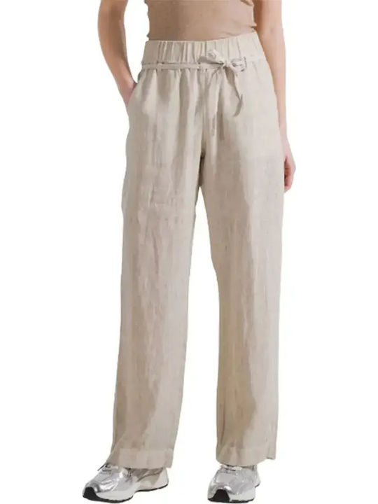 Women's Linen Trousers in Straight Leg Style Clay Beige