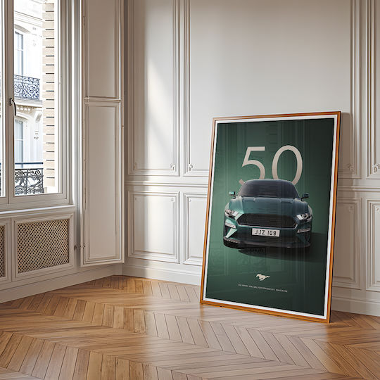 Poster 50 Years Mustang Car Cr001 40cm X 50cm Black Wooden Frame
