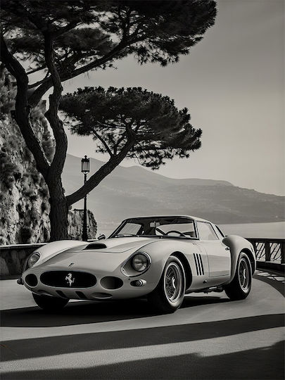 Poster Ferrari 250 Gto Cr059 40cm X 50cm Frame Natural Wooden Beige