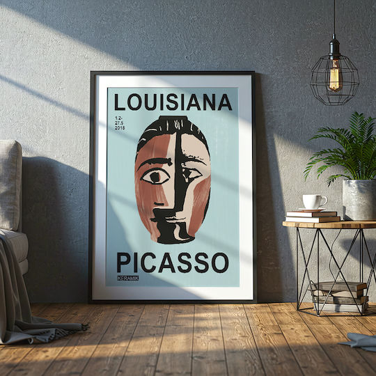 Poster Pablo Picasso Ceramics Tete De Femme Art246 40cm X 50cm Frame Natural Wood Beige 64122pd156085f55316