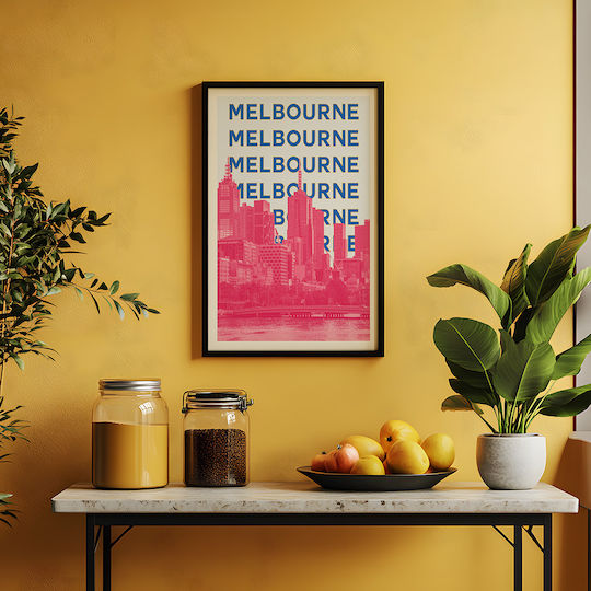 Poster Melbourne Pop Art Pst25511 40cm X 50cm Premium Μαύρο Ξύλινο Κάδρο-63393pd156111f55323