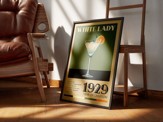 Poster Vintage White Lady Classic Cocktail Pst25372 40cm X 50cm Premium Μαύρο Ξύλινο Κάδρο-63784pd156080f55323
