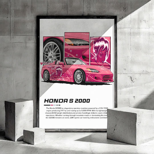 Poster Honda S 2000 Cr024 40cm X 50cm Frame Natural Wooden Beige