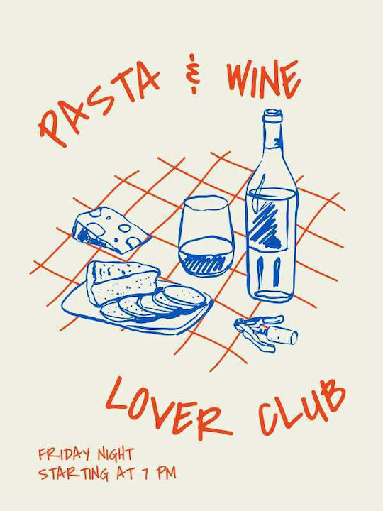 Poster Pasta & Wine Lovers Club Pst25350 40cm X 50cm-62185pd156351