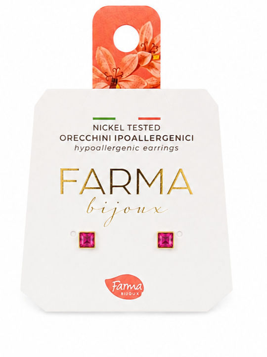Farma Bijoux Квадратни Хипоалергенни Детски Обеци Тип Пусети с Камъни