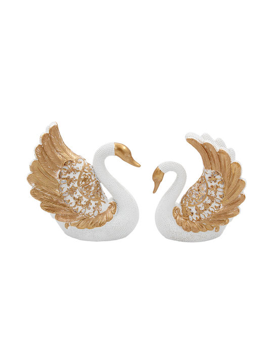 Decorative Polyresin Pieces 2 13x7x14 10x6x13 White Gold Swans