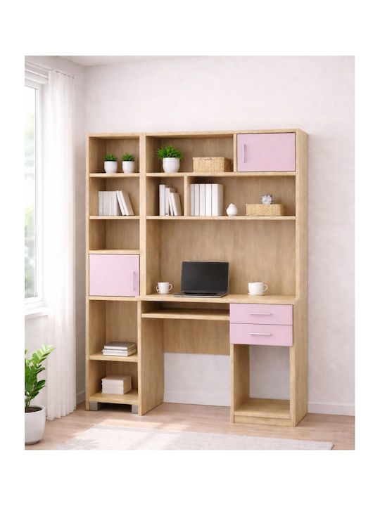 Kids Desk with Library from Melamine Pink 140x55x180cm