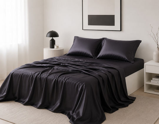 Silk Fashion Σετ Σεντόνια King Size 270x290εκ. Σκούρο Γκρί (4τμχ)