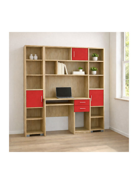 Kinder Schreibtisch mit Bibliothek aus Melamin Rote 180x55x180cm