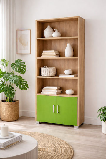 Floor Wooden Green Bookcase 75x30x180cm