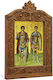 Heiligenikone St. Georg & Dimitrios Holzgeschnitzte Darstellung Akantus 30cm