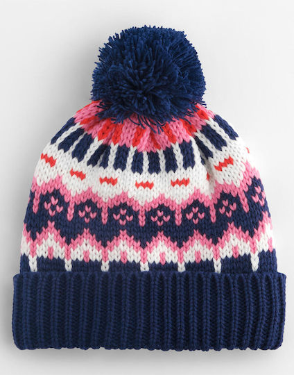 Pom Pom Beanie Unisex Fleece Σκούφος Πλεκτός σε Navy Μπλε χρώμα