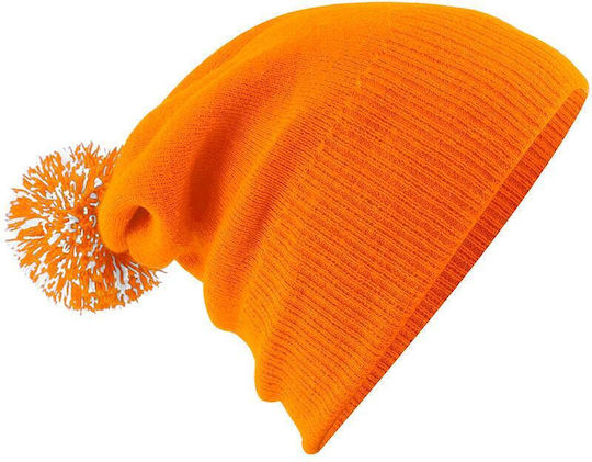 Snowstar B450 Pom Pom Beanie Unisex Knitted Beanie in Orange Colour