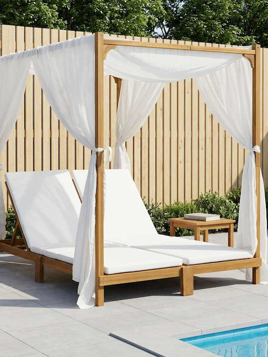 Doppelter Hölzernes Garten- und Pool-Liegestuhl mit Beigem Kissen 197x55cm