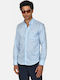 Long Sleeve Cotton Shirt in Regular Fit Checked Turquoise