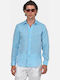 Long Sleeve Linen Shirt in Regular Fit Turquoise