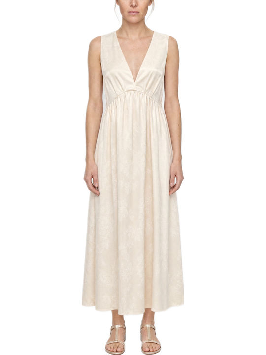Sommer Maxi Abendkleid Satin Ecru