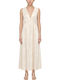 Sommer Maxi Abendkleid Satin Ecru