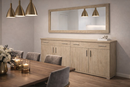 Wooden Sideboard with Mirror Oak 180x50x80cm