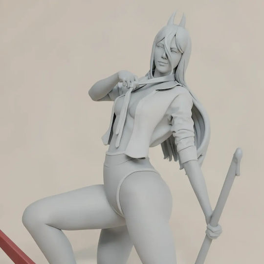 Unpainted 3D Figure Power Red Pansu Sexy Digital Sculpture Chainsaw Man Painting DIY Gift Colors 15.2 Cm 1:12