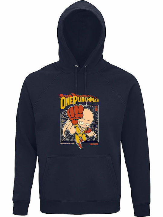 Bio-Baumwolle Unisex Kapuzenpulli One Punchman Saitama Vintage Poster Anime Manga Marineblau