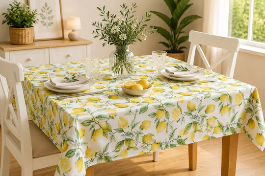NufJoy Fleckabweisendes Tischtuch Set Groß Zitronen 140x180cm