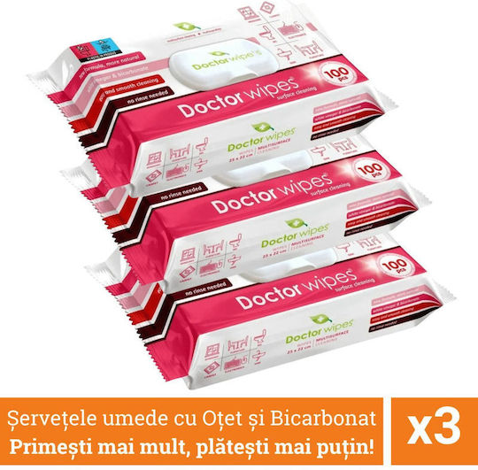 Doctor Wipes Șervețele de Curățare Profesionale de Utilizare Generală 3x100 Bucăți