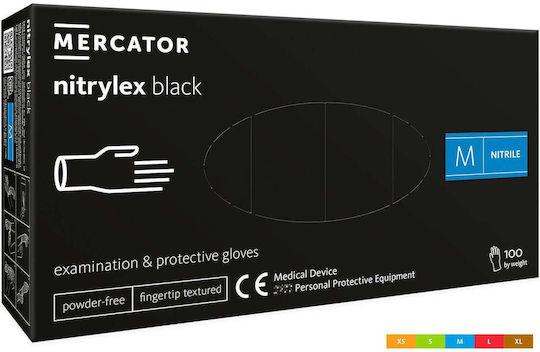 Mercator Medical Nitrylex Mănuși din Nitril Fără Pulbere de Culoare Neagră 100 bucăți