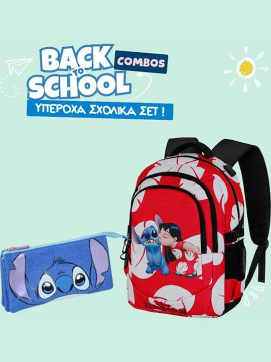 Σχολικό Σετ Τσάντα Πλάτης Lilo and Stitch Kiss Red + Κασετίνα Τριπλή