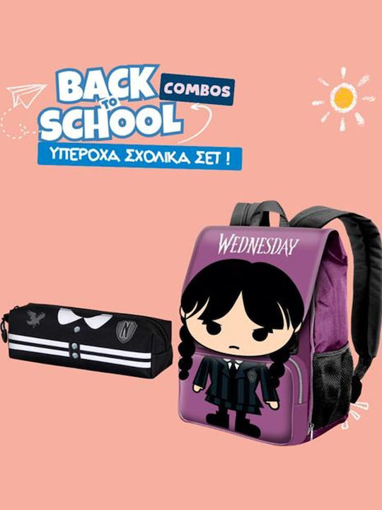 Σχολικό Σετ Τσάντα Πλάτης Wednesday Chibi Multicolour + Κασετίνα Βαρελάκι