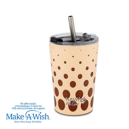Nava We Care Thermosflasche Rostfreier Stahl / Kunststoff BPA-frei 350ml Braune Punkte mit Stroh