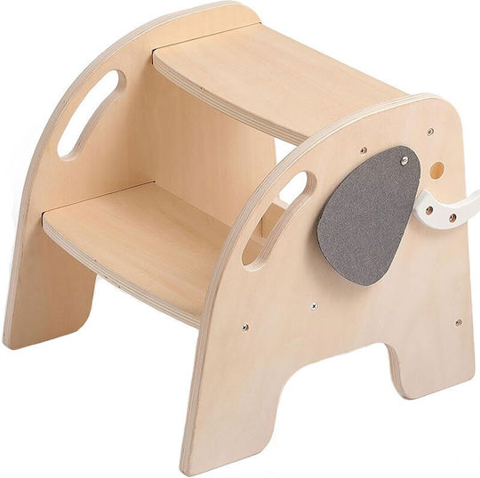 Turn de învățare Montessori din lemn pentru copii Scăunel de baie înalt cu 2 trepte antiderapant design elefant Bebelogic