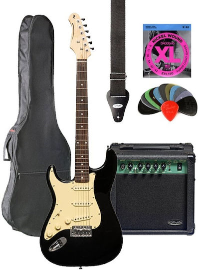 Stagg Ses-30 Lh Bk Elektrische Gitarre Linkshänder Verstärker Stagg 10 Ga Eu Zubehör Bundle 2